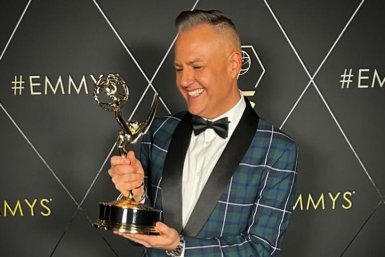Ross Mathews with Emmy award